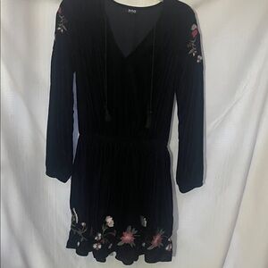 a.n.a Black Velvet Dress with Pink Floral Accents